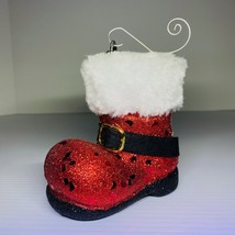 Christmas Ornament Santa Clause Boot Red White Black With Fuzzy Top 4&quot; X 4&quot; - £11.61 GBP