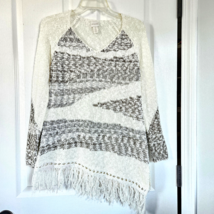 Chicos Fringe Hem Valentina Sweater Tunic 0 S 4 Cream Stripe Cotton Blen... - £16.90 GBP