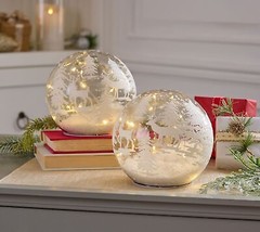 Set of 2 Illuminated 6&quot; Spheres with Scene by Valerie in Woodland Deer - £155.03 GBP