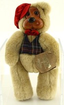 Hand Crafted Wood Art Toy Robert Raikes PAPA BEAR 54191 Plaid Vest &amp; Cap 12&quot; - £13.72 GBP