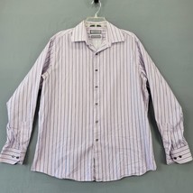 Claiborne Men Shirt Size L Purple Preppy Stripe Classic Button Up Long Sleeves - £9.90 GBP