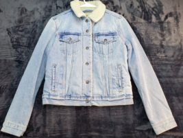 Levi&#39;s Trucker Jacket Womens Small Blue Sherpa Lined Long Sleeve Collart EUC - £42.29 GBP