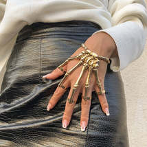 18K Gold-Plated Skeleton Hand Wrist-To-Ring Bracelet - £11.93 GBP