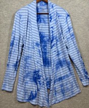 Pure J Jill Fit Blue Tie-Dye Striped Open Cardigan Cotton Casual Sz L - $439.24 MXN