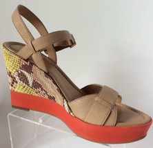 NEW COLE HAAN Paley High Wedge Sandstone/Lemon Snake Print Sandals (Size 8.5 M) - £63.92 GBP