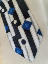 Vintage Silk Tie Xylos Black and White and Blue    T137 - £11.07 GBP