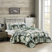 ESCA Farmhouse Plaid of Grizzly Bears Print Bedspread with 2 Pillow Shams - King - £39.53 GBP+