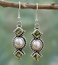 Vintage Boho Style Drop Earrings Inlaid Faux Pearls &amp; Synthetic Gemstones - £10.20 GBP