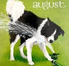 Border Collie Sprinkler August Dog Days Poster Calendar 14 x 11&quot; Art DWDDCal - £24.10 GBP