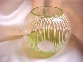 Vintage Art Glass Enameled Green Rose Bowl Vase - £27.54 GBP