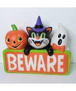 Halloween Lighted Blow Mold Vintage Style BEWARE Pumpkin Black Cat Ghost... - $1,090.73 MXN