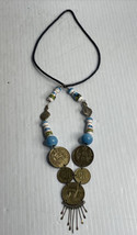 Vintage 70s Necklace Peruvian Sol Coins with Ceramic Beads Llamas Brass Findings - £11.78 GBP
