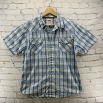 Levi’s Shirt Mens Sz XL Blue White Plaid Short Sleeve Pearl Snaps - $19.79