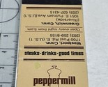 Matchbook Cover Pepper Mill  Restaurant Steaks Westport, CN  gmg  Unstruck - £9.89 GBP