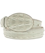 Mens Off White Western Cowboy Leather Alligator Tail Belt Rodeo Buckle - £19.90 GBP