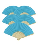 5pcs Aqua Blue Paper Fans Lot of 5 Five Folding Hand Fan Pocket Wedding ... - €7,77 EUR