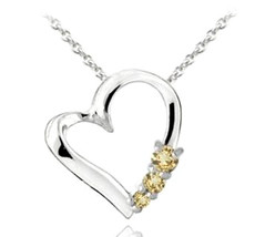 Necklace, 925 Sterling Silver Citrine Floating Heart Pendant 18in womens jewelry - £28.85 GBP
