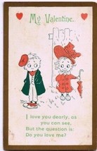 Valentine Postcard Cute Cartoon Boy Girl My Valentine - £1.72 GBP