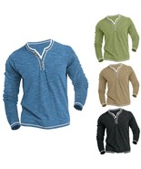 Long-sleeved Men&#39;s Casual Cotton  V-neck Henley T-shirts Comfortable Sof... - $19.87