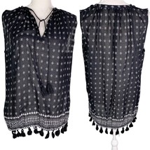 Madewell Top Blouse Medium Black White Sleeveless Tassels - $24.74