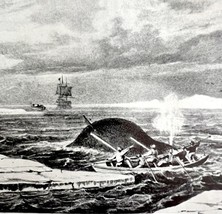 Attaching Whale With Harpoon 1926 Nautical Antique Print Whale Hunting D... - $35.14 CAD