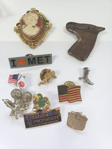 mixed jewelry lot, 10 piece, vintage pins brooch metal plastic , usa flag, horse - £6.28 GBP