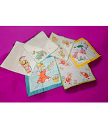 Vintage 1950s Childrens Handkerchief Lot Whimsical Prints Cotton MCM Col... - $56.07