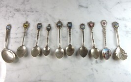 Lot of 10 Vintage .800 Coin Silver Collectible Souvenir Spoons E19 - £62.27 GBP