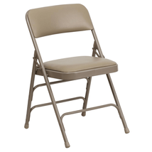HERCULES Series Curved Triple Braced Beige Vinyl Folding Chair - $1,705.67 MXN