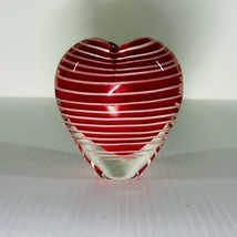 Heart Glass Paperweight Bud Vase Red White Striped 3.5 Inch Tall Art Glass - $14.85