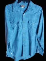 VINTAGE HOLT WESTERN WEAR MEN&#39;S SHIRT PEARL SNAP POCKETS SIZE L GREEN - £11.63 GBP