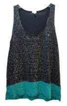 J. Crew women XS sequins navy blue tank top teal trim sleeveless blouse shell - £12.29 GBP