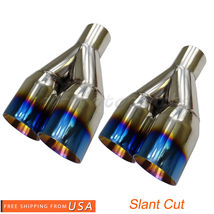 2X 2.5&quot; In 3.5&quot;Out Polished Stainless Steel Blue Burnt Exhaust Duo Slant... - £55.77 GBP