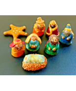 Vintage 8 pc Nativity Set Clay Folk Art - £11.20 GBP