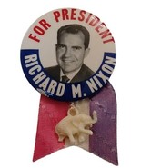 I&#39;m For Nixon Campaign Pinback Button 1.75&quot; w Ribbon &amp; Elephant Charm - $186.12 MXN