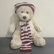 Aeropostale Plush Tan Teddy Bear A87 Striped Red And White Scarf And Beanie 15” - £8.69 GBP