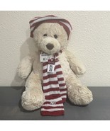 Aeropostale Plush Tan Teddy Bear A87 Striped Red And White Scarf And Bea... - £8.55 GBP