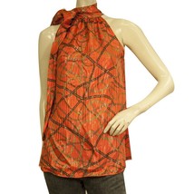 Michael by Michael Kors Orange Glittery Halter Neck Chain Logo Top Blous... - $84.15