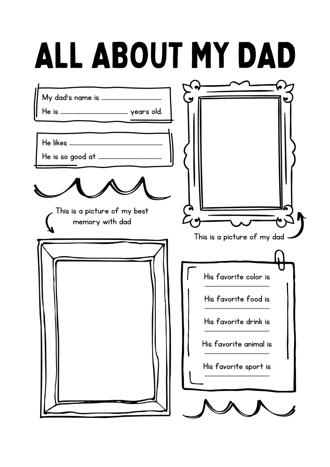 All About My Dad Fill in the Blank Printable for Father's Day - Digital Art