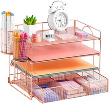 Paper Organizers And Storage For Desks, 4-Tray Desktop File Organizer With Pen - £42.33 GBP