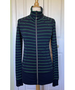 Lululemon Nice Asana Navy Blue Green Bean Striped Full Zip Jacket SIZE 6... - £30.55 GBP