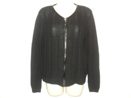 Cynthia Rowley Size M Cardigan Sweater, Black, Faux Leather Trim, Zip Front - £11.09 GBP