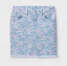 Cat &amp; Jack Floral Mini Skirt Denim Stretch Raw Hem Pockets Sz L Girls 10/12 NWT - £7.49 GBP