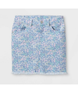Cat &amp; Jack Floral Mini Skirt Denim Stretch Raw Hem Pockets Sz L Girls 10... - $180.68 MXN