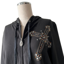 Christine Alexander Black Embellished Cross Zip Front Hoodie - Women&#39;s S - £30.05 GBP