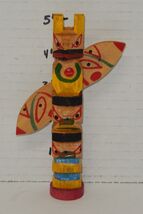 Souvenir wooden 5" totem pole Yellow Green Red blue - $14.80