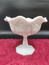 L.E.Smith Compote Bowl Milk Glass Footed Ruffled Rim Heritage/Quintec Pa... - $18.21