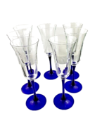 Cobalt Blue Flute Glasses Set of Seven Glasses Drinkware Barware - $48.51