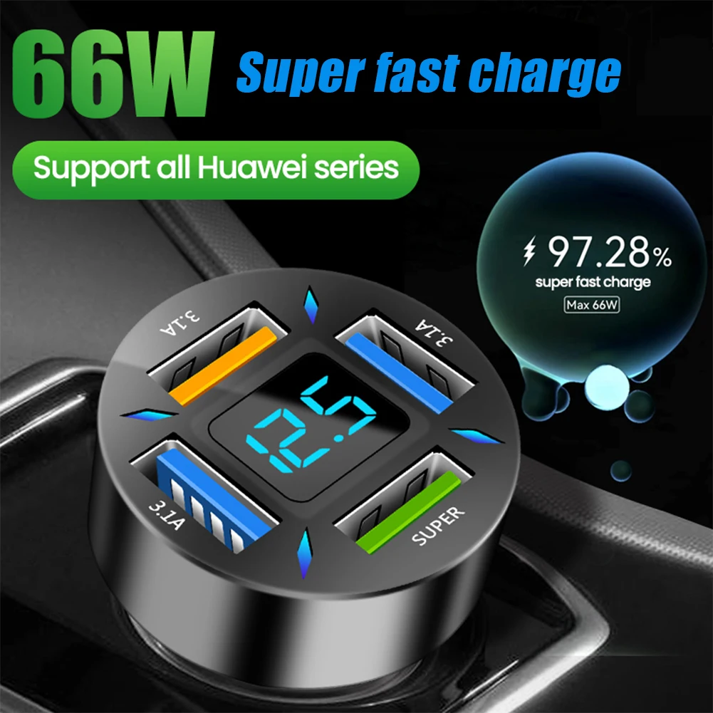 66w 4 Ports Usb Car Charger Fast  Pd Quick Charge 3.0 Usb For Usb Port For Cars - £13.13 GBP+