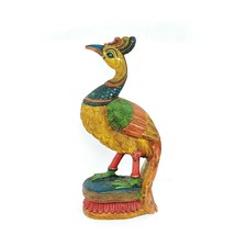 Peacock Bird Carnival Colors Hand Carved Wood Hand Painted Artisan Numbered 24&quot; - £118.35 GBP
